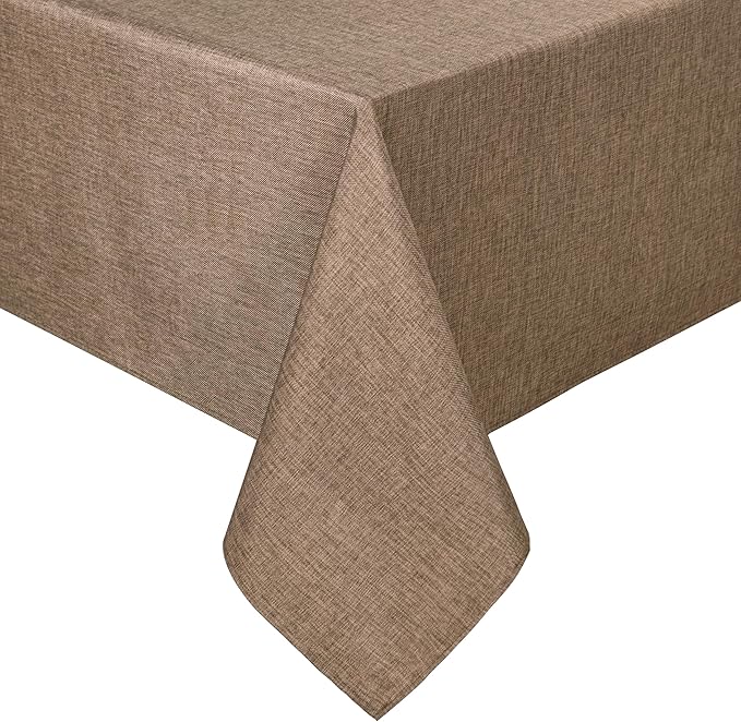 Hiasan Faux Linen Rectangle Tablecloth - Wrinkle and Stain Resistant Washable Table Cloth for Kitchen Dining Room Holiday Table Cover for Dinner, Khaki, 60 x 140 Inch