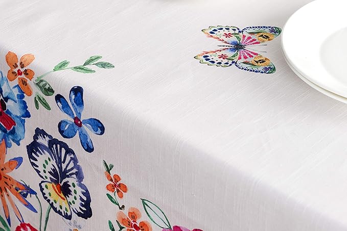 Maison d' Hermine Table Cloth Rectangle Table 100% Cotton 70 x 120 Inches Tablecloth Reusable Decorative for Dining Room Farmhouse Valentines Day Decorations Spring Summer- Happy Florals - High Summer