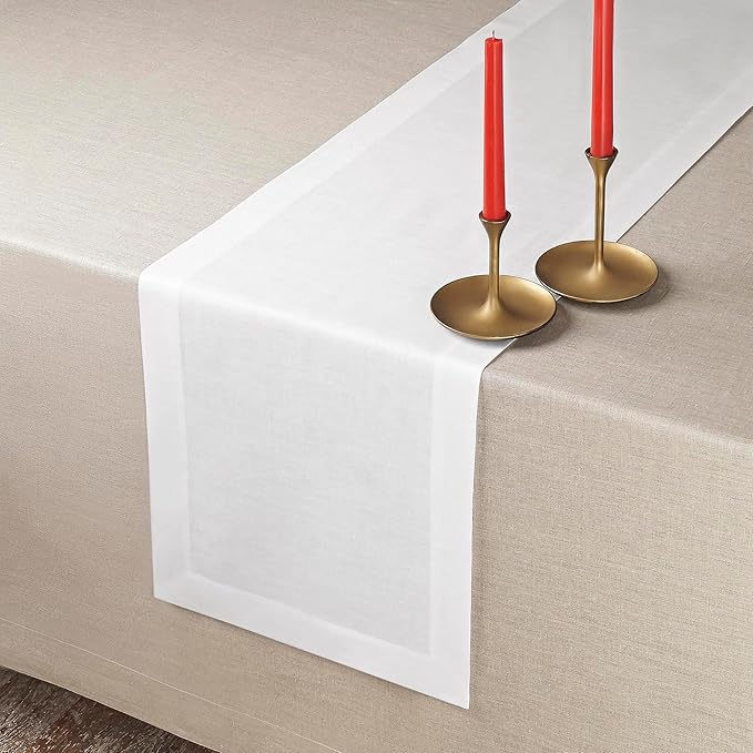 D'Moksha Homes Linen White Table Runner 48 Inches - 100% Pure Linen Table Runner 14 x 48 Inch for Coffee Tables, Dresser, Valentines, Spring, Easter - Machine Washable