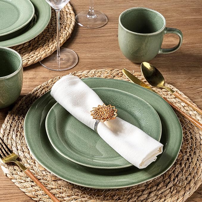AmorArc Ceramic Dinnerware Sets, Handmade Stoneware Reactive Glaze Plates and Bowls Set, Scratch Resistant | Dishwasher & Microwave Safe Dishes Set, Service for 4 (12pc)