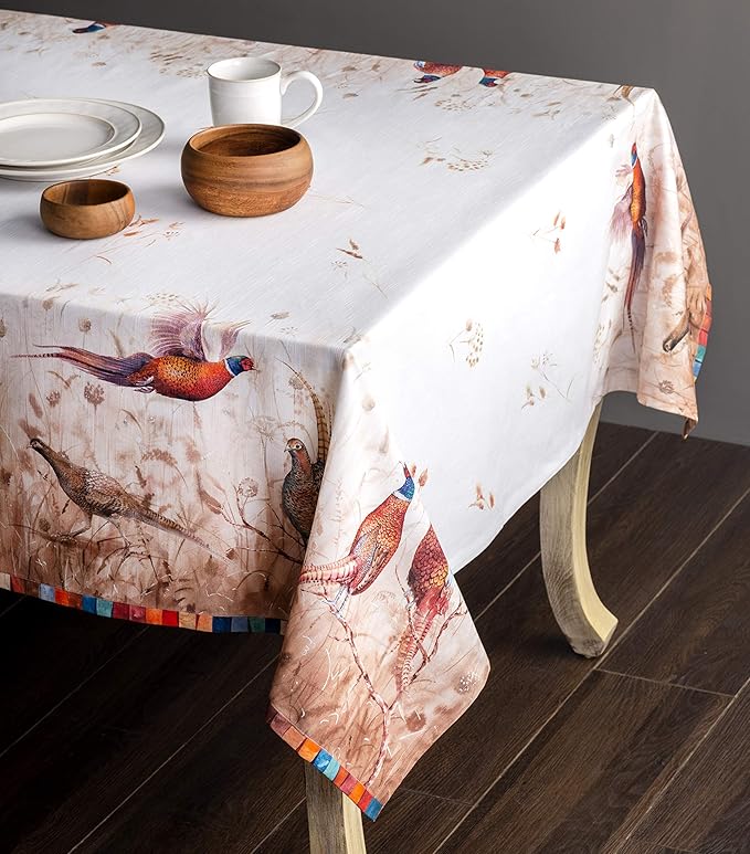 Maison d' Hermine Table Cloth Square Table 100% Cotton 60 x 60 Inches Fall Tablecloth Reusable Everyday Use for Thanksgiving Christmas Decorations Dining Farmhouse Party (Faisan D'Automne)