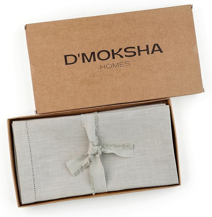 D'Moksha Homes Silver Grey Linen Napkins Set of 4 - Classic Hemstitch 100% Pure Linen Dinner Napkins Cloth 20 x 20 Inch for Spring, Easter - Handcrafted and Machine Washable