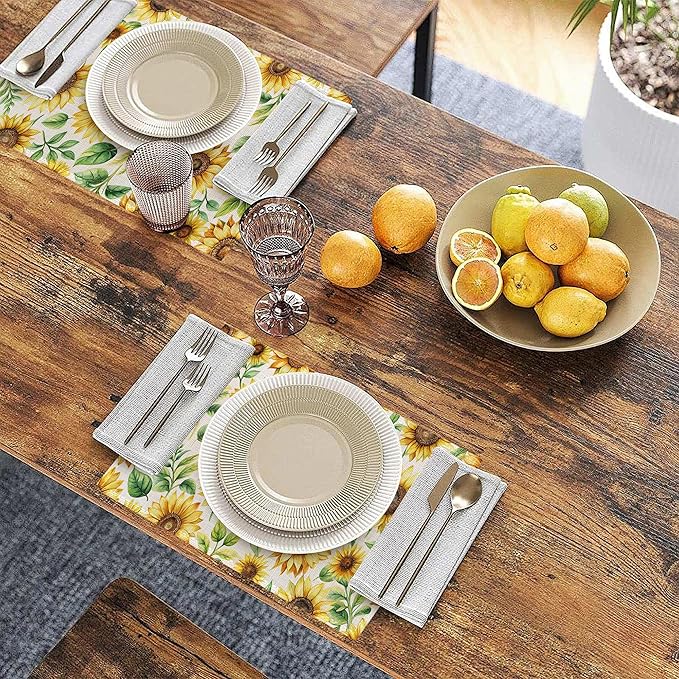Watercolor Sunflower Placemats Set of 6, 12x18 Inch Waterproof Non-Slip Washable Seasonal Spring Table Mats for Kitchen Dining Party Table Decor