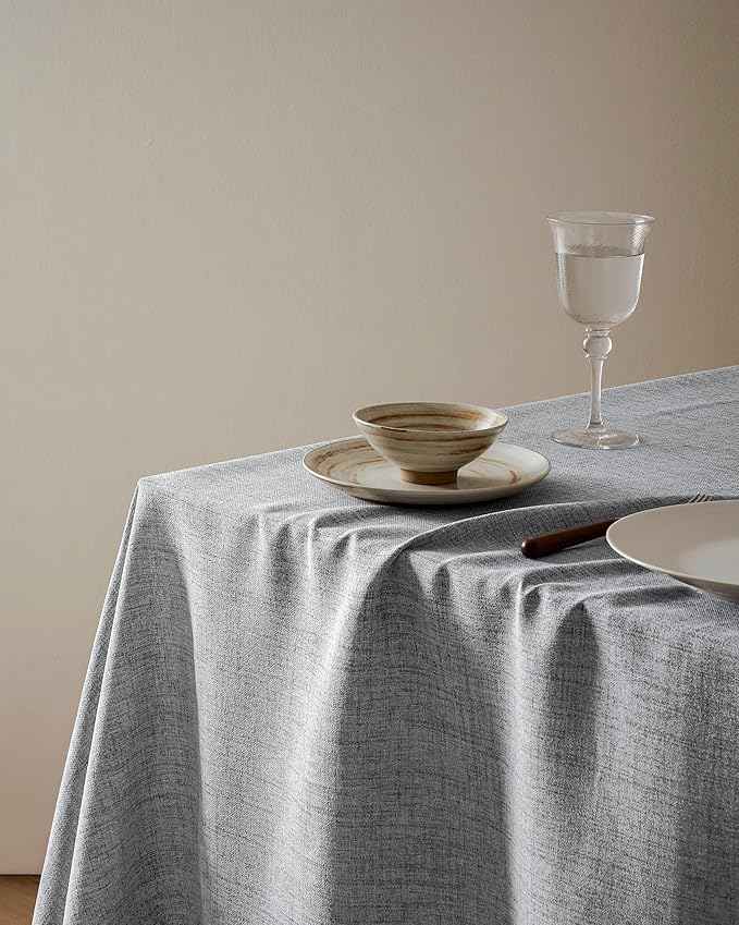 Linen Tablecloth for Rectangle Table 60x104 Inch Grey, Farmhouse Style Grey Tablecloth, Water Resistant Burlap Tablecloths for Dining Table Farmhouse Kitchen