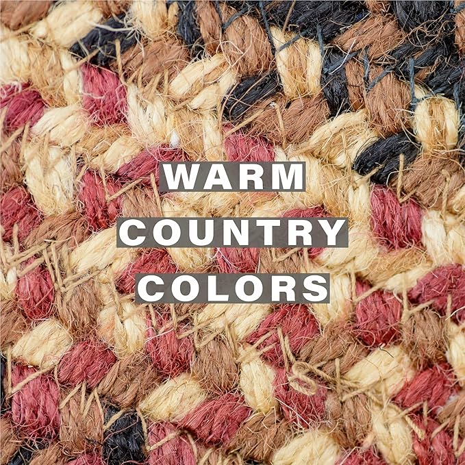 Homespice Prescott Jute Braided Stair Tread, Country Primitive Decor, Set of 13, Black and Red 8x28 Rectangle Rugs for Stairs - Easy to Clean, Tightly Stitched and Durable