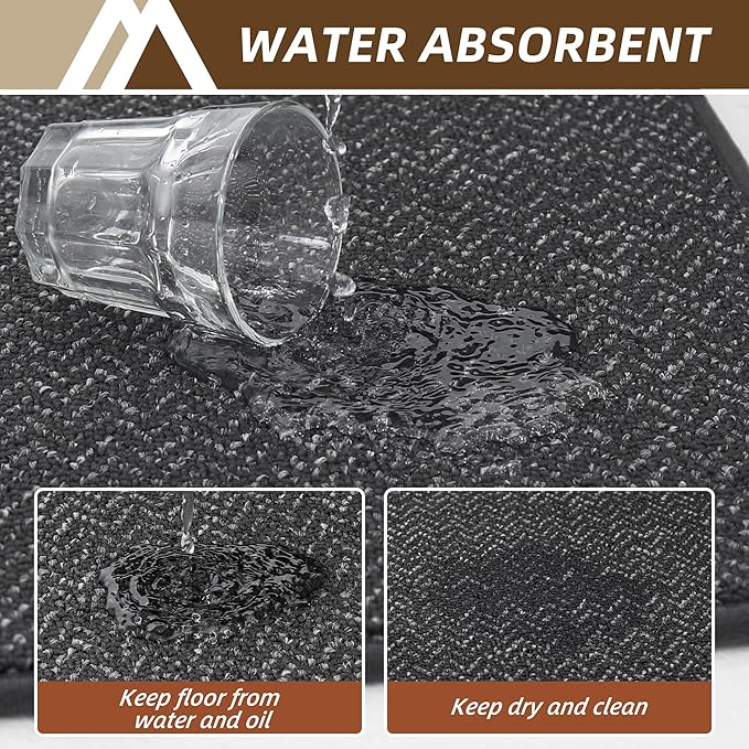 COSY HOMEER Kitchen Rugs Non Slip Washable 24"x36"+24"x60" Absorbent Kitchen Mats for Floor Stain Resistant Kitchen Runner Rug Sets of 2 Kitchen Floor Mats for Sink,Dark Grey