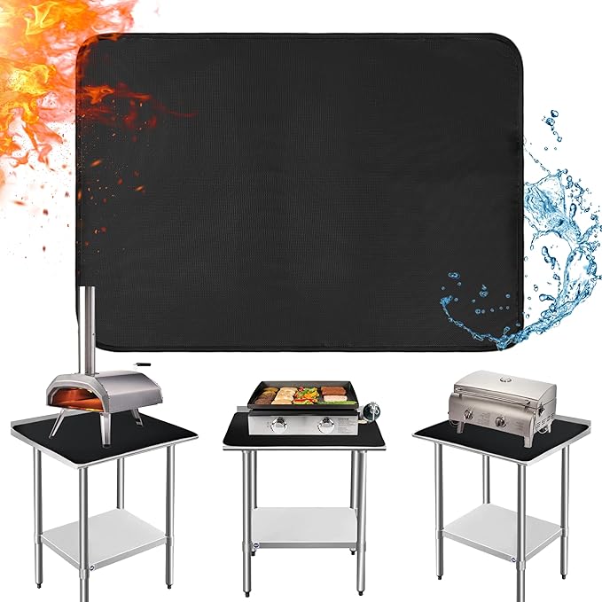 24x36in Heat Resistant Grill Mats for Outdoor Grill to Protect Your Prep Table and Outdoor Grill Table - Fire Proof & Water Proof & Oil Proof BBQ Mat - Black (0.6mm)