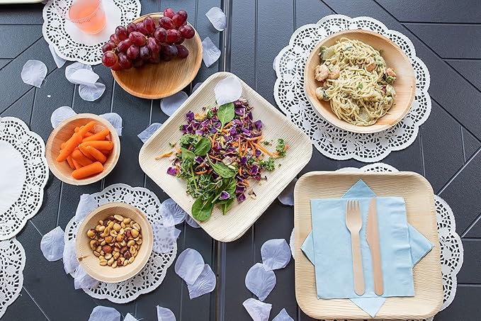 Raj Disposable Palm Leaf Plate [100-Pack] Large Square Plates Strong and Reusable Party Plate Like Bamboo Plates - Decorative Compostable Tableware for Lunch, Dinner, Birthday, Camping