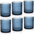 Cocktail Glasses 10 oz Hobnail Drinking Glasses Set of 6, Vintage Glassware, Textured Glass Cups Bubble Glasses Water Glasses Old Fashion Jupiter Glasses Set, Blue