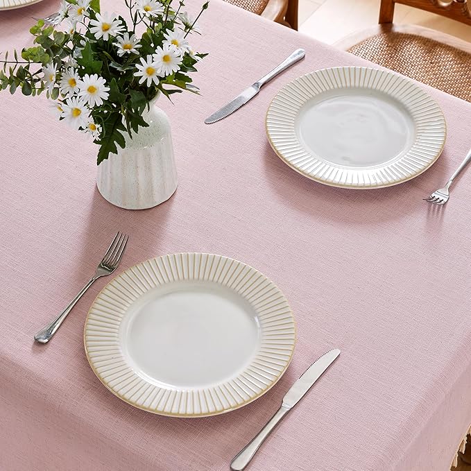 JIALE Valentines Textured Tablecloth, Heavy Duty Linen Style Farmhouse Table Cloth Rectangle Tables, Wrinkle-Free Washable Waterproof Table Cover for Kitchen, Dining, Parties, 55"x55", Pink