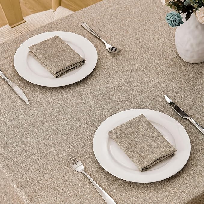 2 Pack Rectangle Tablecloth, 60x84 inch, Water Resistant Wrinkle Free Linen Textured Table Cloth Washable, Decorative Fabric Table Cover for Dining, Party and Camping, Mocha