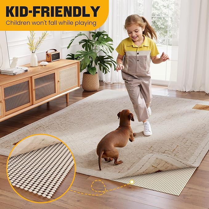 Non-Slip Rug Pad Gripper 2.5x14 Feet, Anti Skid Mat for Kitchen Hallway Runner Rug, Keeps Rugs in Position and Safe, Thick Cushioned Carpet Pad for Hardwood Floors Protection