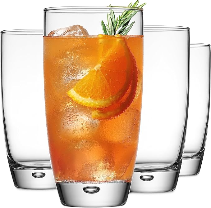Glaver's Highball Glasses Set Of 4, 16 Oz. Drinking Glasses, Unique Water Glass Cups For Juice, Cocktails, Soda, Heavy Bottom Tumbler Glass