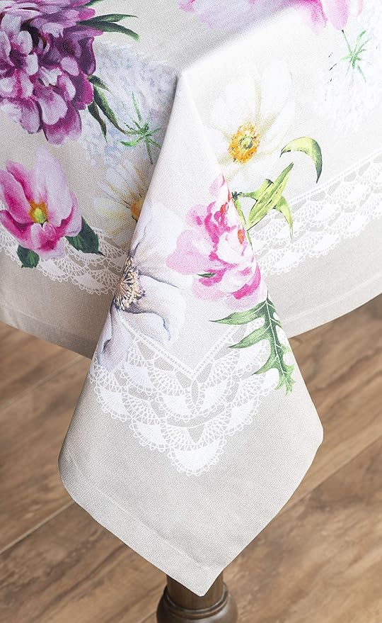 Maison d' Hermine Table Cloth Rectangle Table 100% Cotton 60 x 90 Inches Tablecloth Reusable Decorative for Dining Room Farmhouse Home Valentines Day Decorations Spring Summer - Pivoine