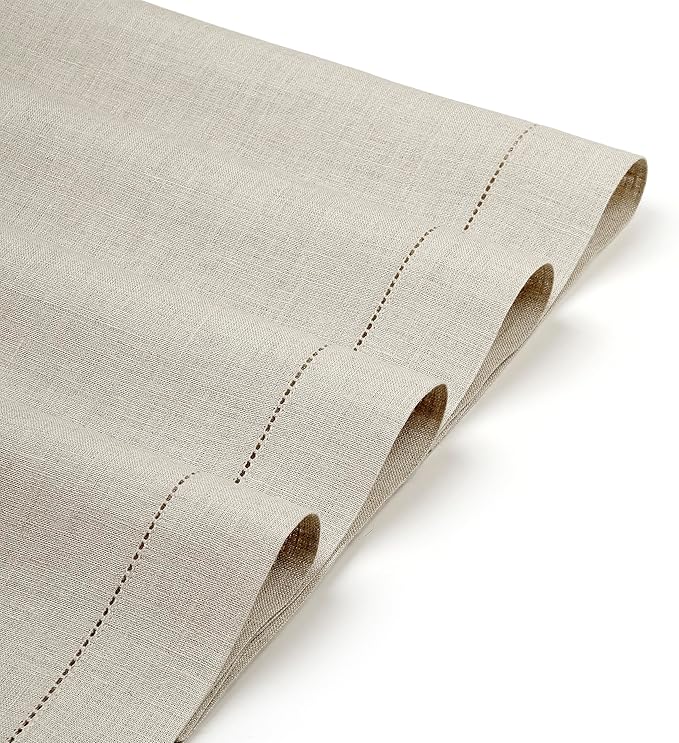 D'Moksha Homes Linen Placemats Set of 8 - Classic Hemstitch Natural Placemats 14 x 19 Inch - 100% Pure Linen Table Mats for Valentines, Spring, Easter - Handcrafted and Machine Washable