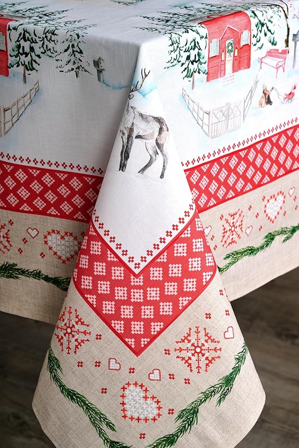 Maison d' Hermine Table Cloth Rectangle Table 100% Cotton 54 x 72 Inches Fall Tablecloth Reusable Everyday Use for Thanksgiving Christmas Decorations Dining Farmhouse Party (Rural Christmas)
