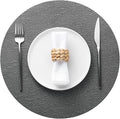 Jovono 15" Faux Leather Big Round Placemats Set of 6 - Washable Heat Resistant Non-Slip Dining Table Mats with Fabric Texture for Kitchen Home Party Decor, Gray