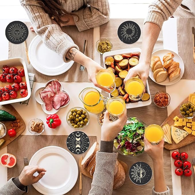 6-Pack Moon Phase Coasters Set with Holder - Absorbent Ceramic Drink Pads, Non-Slip Table Protectors for Coffee & Glasses