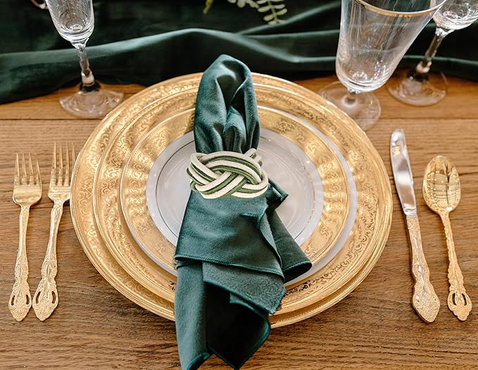 ALPHA Living HOME Modern Woven Napkin Rings Set of 12 - Green/White Polyester & Jute Table Decor for Weddings, Parties & Everyday Dining - Elegant & Durable Accessories (Green White)