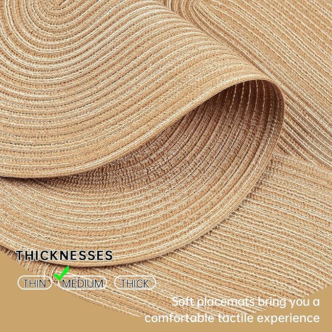 Noctiflorous Oval Braided Placemats Set of 4 Woven 12x18 Inch Non Slip Washable Heat Resistant Place Mats Round Tablemats for Dining Kitchen Party Daily Table Decor Dinner Mats (Beige Brown, 4)