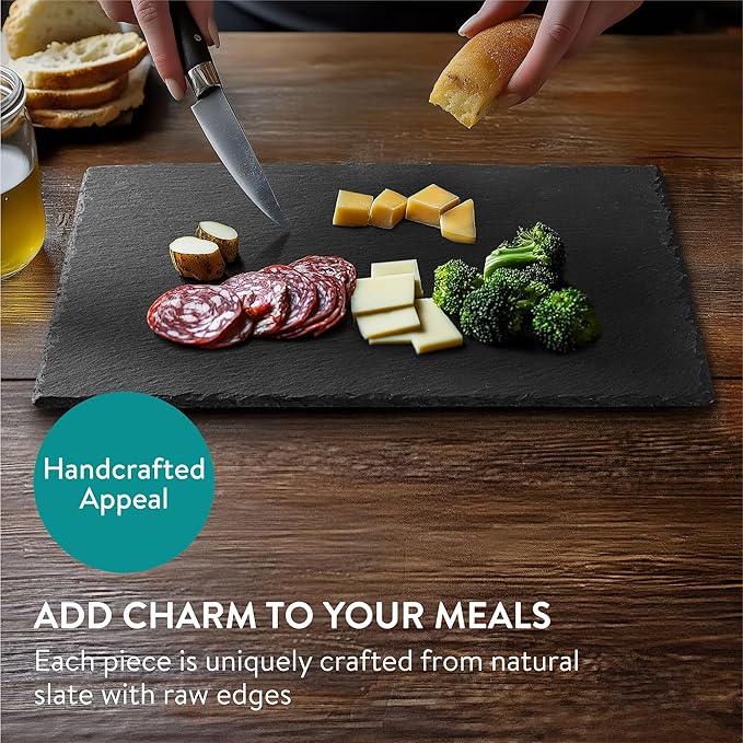Navaris Slate Plates - Food Contact Safe Black Stone Plates - Cheese Platter Charcuterie Boards Serving Plate - Stone Slate Slab Cheese Board - Set of 2-15" x 11" (38 x 28 cm)