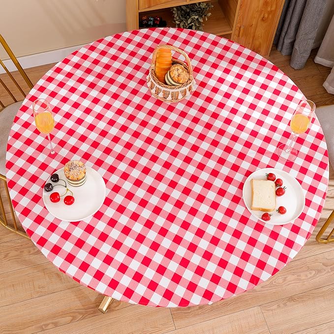 Walrus Round Vinyl Fitted Tablecloth with Flannel Backing Elastic Edge Design Table Cover Waterproof Oil-Proof PVC Table Cloth Stain-Resistant Best for 45"-56" Round