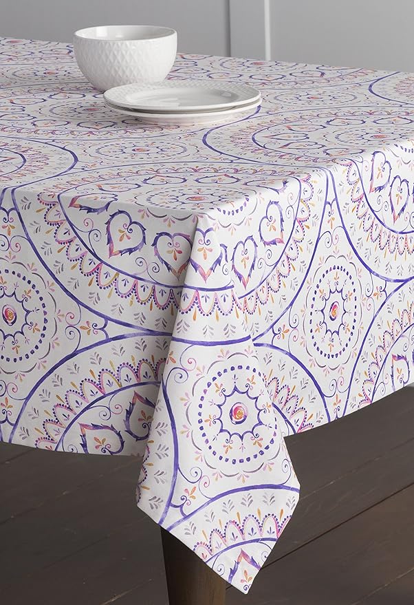 Maison d' Hermine Table Cloth Square Table 100% Cotton 60 x 60 Inches Tablecloth Reusable Decorative for Dining Room Farmhouse Home Valentines Day Decorations Spring Summer - Mandala