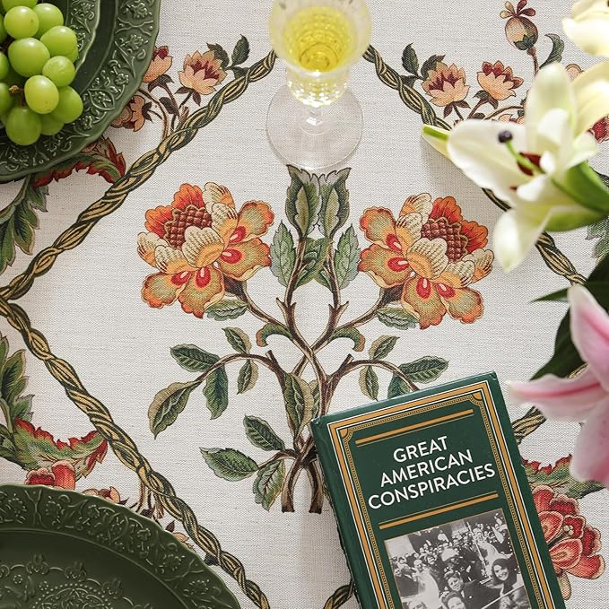 patdrea Designer Vintage Linen Floral Rectangle Tablecloth,French Tablecloths,Wrinkle Free Table Cloth,Decorative Table Cover Cloth for Kitchen,Dining,Tea Party,Home,Christmas,55"*71"