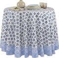 ATOSII Gulbahar Blue 100% Cotton Fall Round Tablecloth, Handblock Print Floral Table Cloth for Kitchen Dining Linen I Thanksgiving, Christmas, Weddings, Outdoors, Parties I 60" Inches I 4 Seater Table
