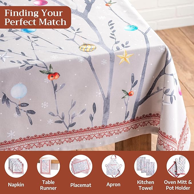 Maison d' Hermine Table Cloth Square Table 100% Cotton 54 x 54 Inches Fall Tablecloth Reusable Everyday Use for Thanksgiving Christmas Decorations Dining Farmhouse Party (Fairy Christmas)