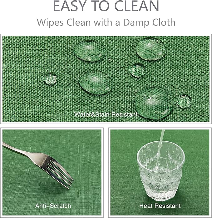 Rectangle Tablecloth Waterproof 60x104 inch Linen Textured Table Cloth Stain and Wrinkle Resistant Washable, Decorative Fabric Table Cover for Dining, Party and Camping, Green