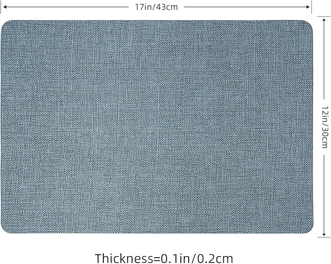 Heat Resistant Placemats Set of 2, 17x12in Waterproof Wipeable Faux Leather Non Slip Table Mats, Easy to Clean, Stain Resistant, for Kitchen Dining Room– Charcoal Blue