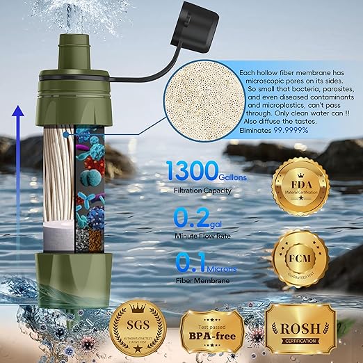 Water Filter Straw - Personal Water Purifier, Camping Water Filtration System, Straw Water Purification - Outdoor Emergency and Survival Gear for Hiking, Camping and Travel (2pcs)