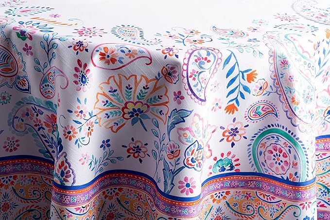 Maison d' Hermine Table Cloth Round Table 100% Cotton 69 Round Inches Tablecloth Reusable Decorative for Dining Room Farmhouse Home Valentines Day Decorations Spring Summer - Indian Floral