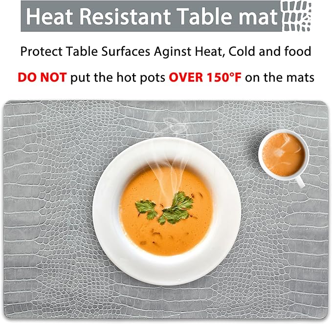 Set of 8 Faux Leather Placemats, PU Table Mats, Waterproof, Stain Resistant, Heat Resistant, Easy to Clean for Kitchen Dining Table,Conference Table
