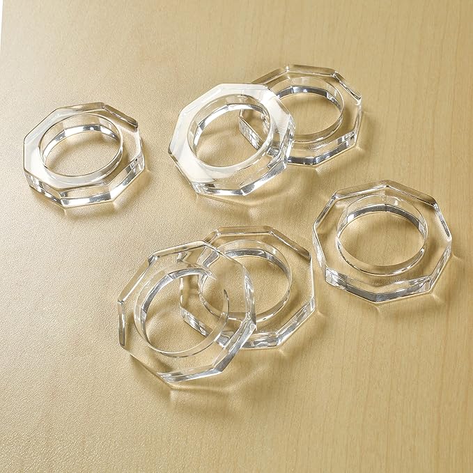 CLEENTABLE Acrylic Napkin Rings Set of 12 - Octagon Transparent Design for Christmas, Thanksgiving, Holiday Table Decor - Durable Crystal Napkin Holders for Dinner Parties & Everyday Use (Opaque)