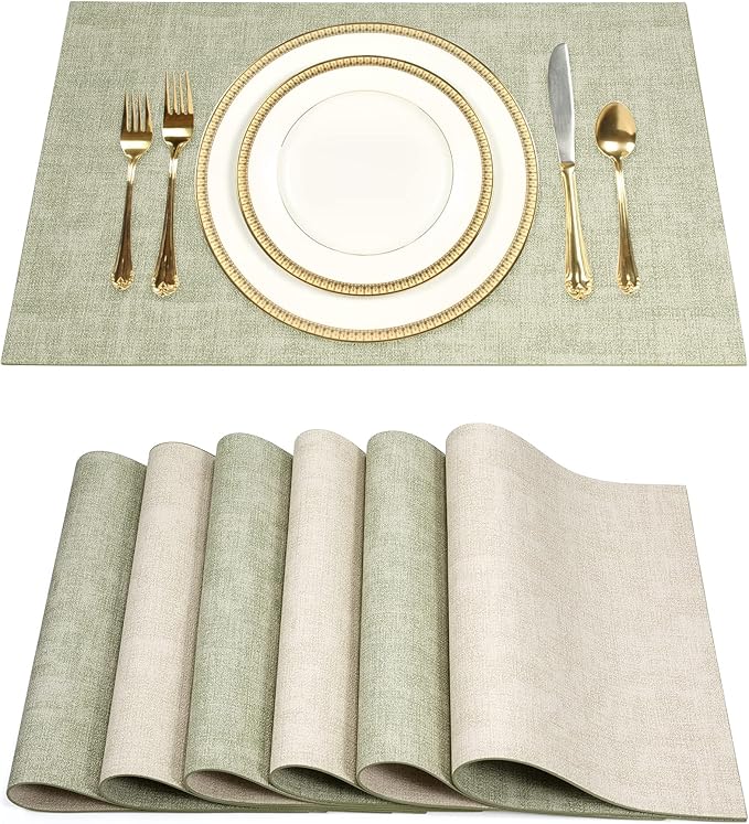 SUEH DESIGN Leather Placemats Set of 6 Reversible Table Mats Heat Resistant Waterproof No-Slip Place Mats for Dining Table Kitchen Parties