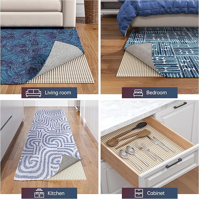 Non-Slip Rug Pad Gripper 10x12 Feet, Anti Skid Mat for Under Area Rugs, Keeps Rugs in Position and Safe, Thick Cushioned Carpet Pad for Hardwood Floors Protection