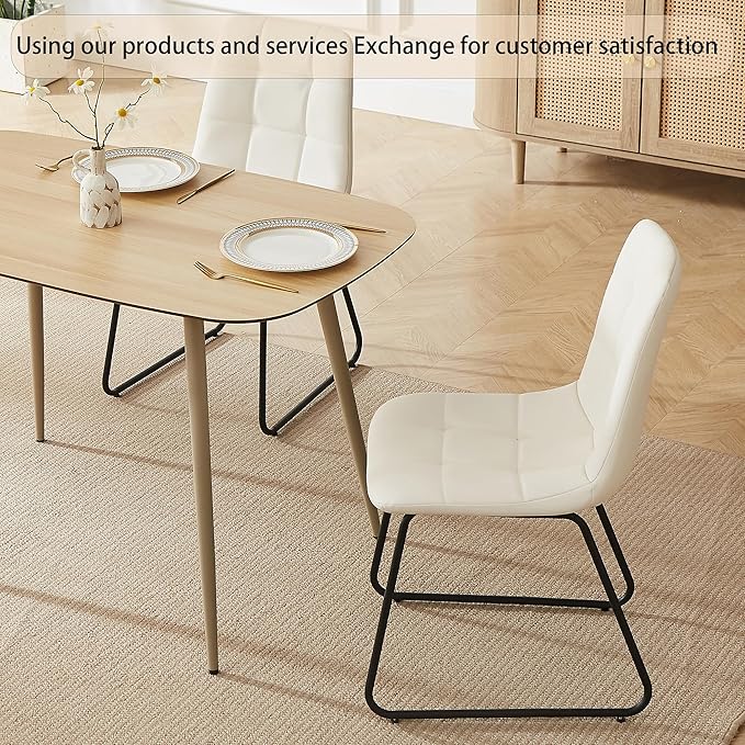 55'' Scratch Resistant Modern Wood Dining Table for 4 with Leather U-Shaped Chairs - Kitchen Dining Room Furniture (Easy to Assemble, Pet Friendly Surface, White Chair