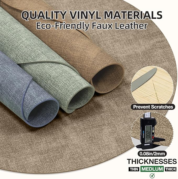 15 inch Faux Leather Round Placemats Set of 4 Non-Slip Washable Wipeable Table Mats, Heat Resistant Waterproof Oilproof Light Coffee Place Mats for Kitchen, Dining, Party, Indoor, Outdoor