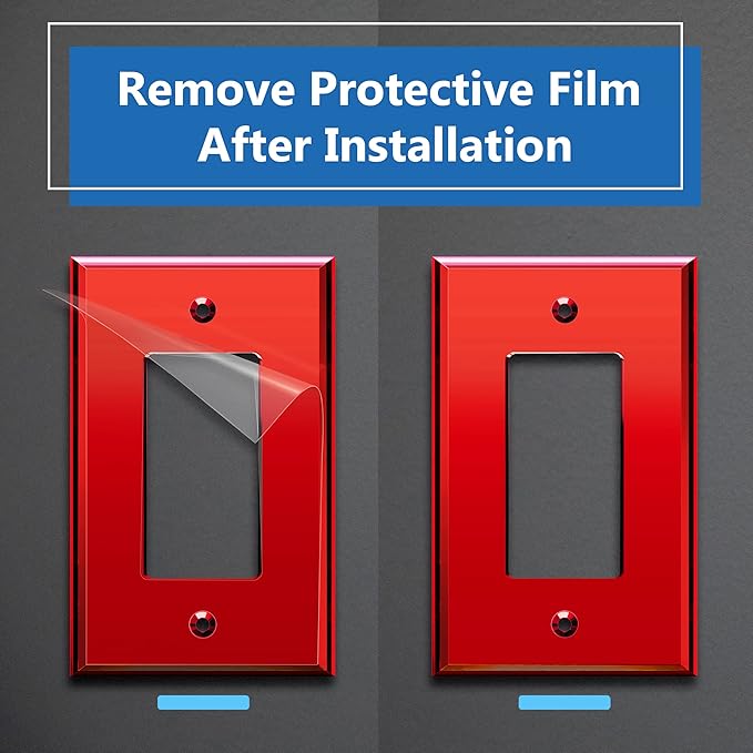 LIDER Reflective Acrylic Decorator Wall Plate, Mirrored Light Switch Plate, Plexiglass Outlet Cover, Acrylic Glass, Oversized 1-Gang 5.25" x 3.44", LWP-31O-ARD5P, Red, 5 Pack