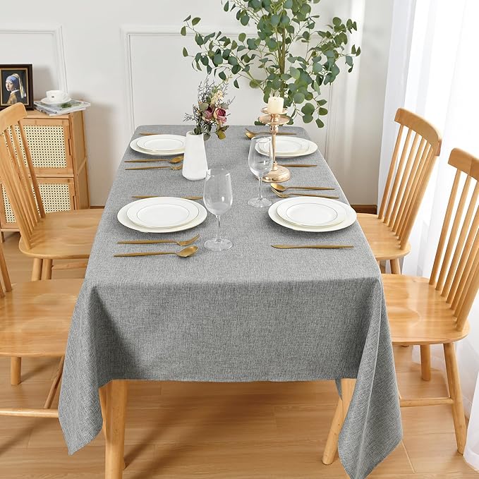 JIUZHEN Faux Linen Farmhouse Tablecloth Rectangular, Wrinkle Stain Resistant Table Cloth Rectangle Table Cover for Kitchen Dining, Holiday Party Dinner, Grey, 70 x 140 Inch