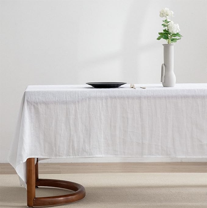 EVERLY 100% Pure Linen Rectangle Tablecloths 60x144Inches for Dining, Buffet Parties, Picnic,Events, Weddings and Restaurants, Decorative Halloween, Thanksgiving Machine Washable Tablecloths-White