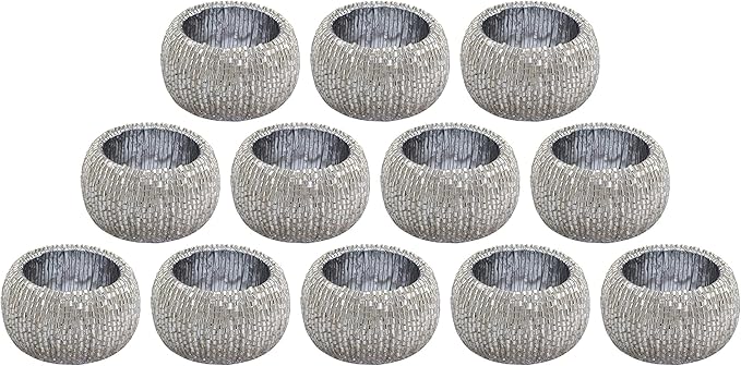 Lightnpro Beaded Napkin Ring Set of 12 - Elegant Decorative Napkin Holder for Dining Table Decor, Weddings, Banquets, Birthday Parties, Thanksgiving, Special Occasion, Holiday & Everyday Use - Silver