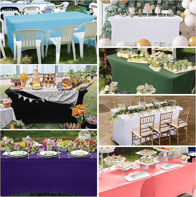 Obstal 6 Pack Stretch Spandex Table Covers for 6 Foot Tables - 6 FT Universal Rectangular Fitted Tablecloth Protector for Wedding, Banquet, Party, 72 Length x 30 Width x 30 Height Inches, Light Coffee