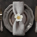 Decozen Set of 12 White Gold Napkin Rings in Floral Design, Festive, Table Decor Setting for Holiday, Wedding, Birthday, Kitchen, Home Decor, Housewarming Gift - Mothers Day Decorations
