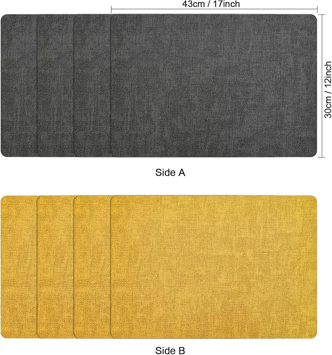 Myir JUN Placemats Dual Sided, Faux Leather Place Mats Set of 8 Indoor Placemats for Dining Table Non-Slip Washable Placemats Heat Resistant Outdoor Table Mats (Set of 8, Gray Yellow)