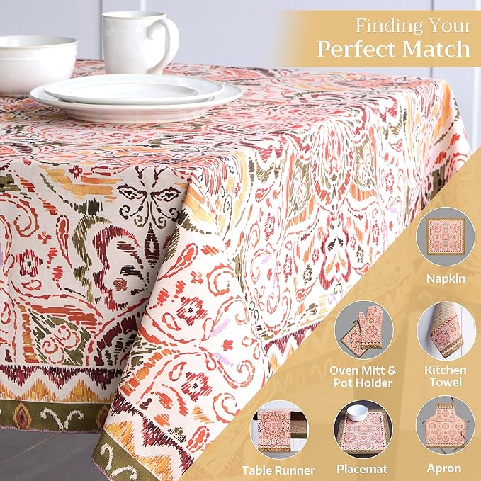 Maison d' Hermine Table Cloth Rectangle Table 100% Cotton 70 x 108 Inches Fall Tablecloth Reusable Everyday Use for Thanksgiving Christmas Decorations Dining Farmhouse Party (Damask)