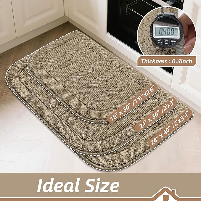 BEQHAUSE 30x18 Inch Kitchen Rug Mat Durable Kitchen Rugs Non-Slip Washable Absorbent Kitchen Mats for Floor Dirt-Resistant Semicircular Kitchen Mat (Beige)