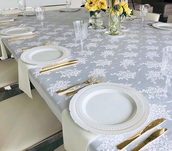 " OCCASIONS " 80 Plates Pack,(40 Guests) Extra Heavyweight Vintage Wedding Disposable/Reusable Plastic Plates 40 x11'' Dinner +40 x 8.25'' Salad/Dessert Plate (Chatesau Light Gray)